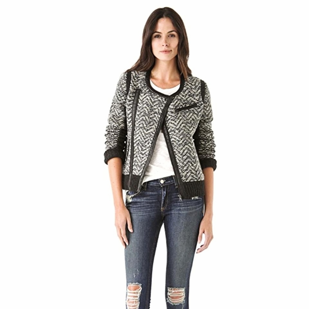 Rag & Bone Samantha Leather Wool Tweed Woven Moto Biker Jacket Size Small